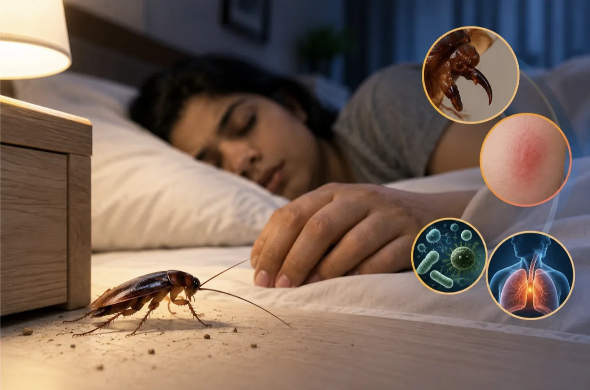 Cockroach behaviour illustration for an article on whether cockroaches bite humans in Bangalore homes