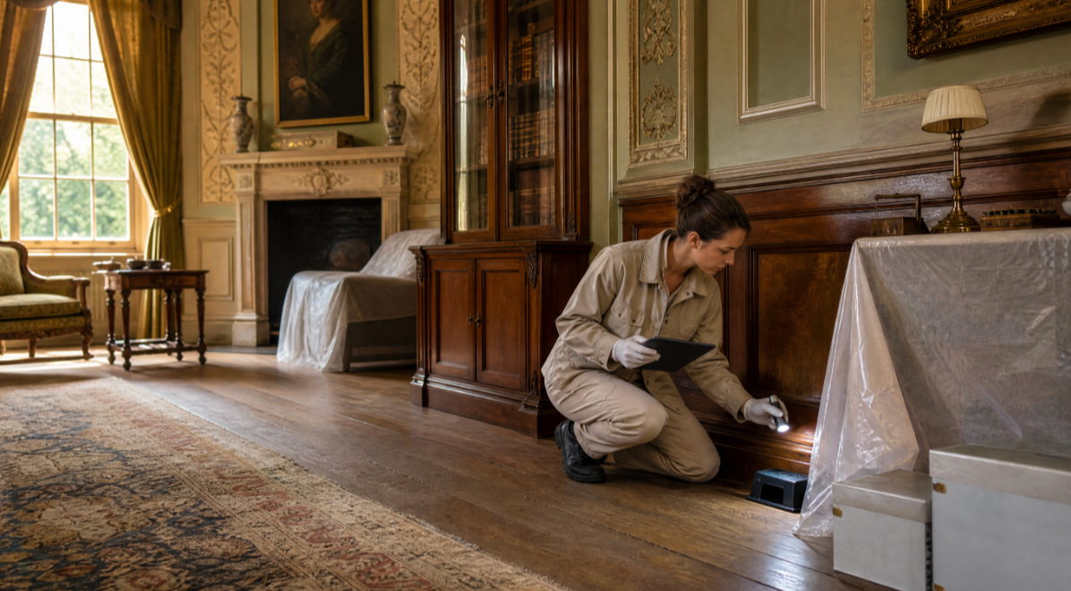 Pest-control inspection at a historic heritage building in Bangalore
